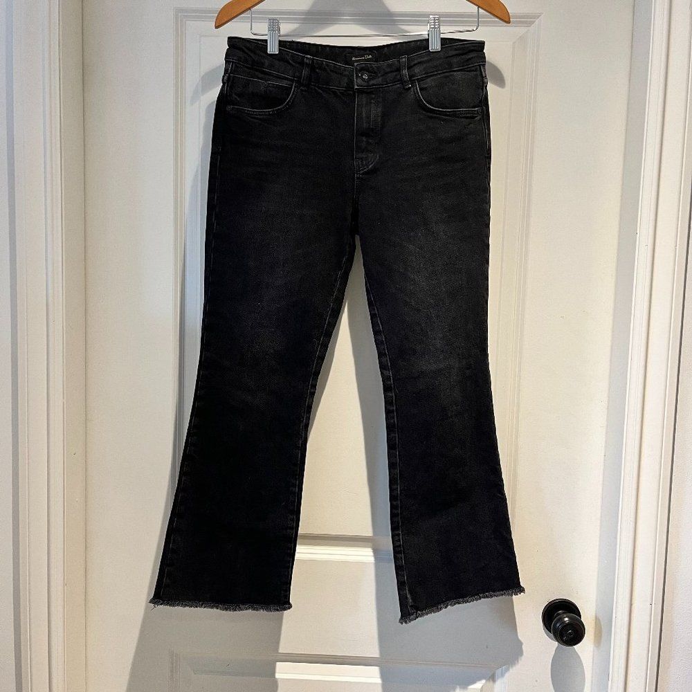 Massimo Dutti washed black cropped kick flare jeans, size  6